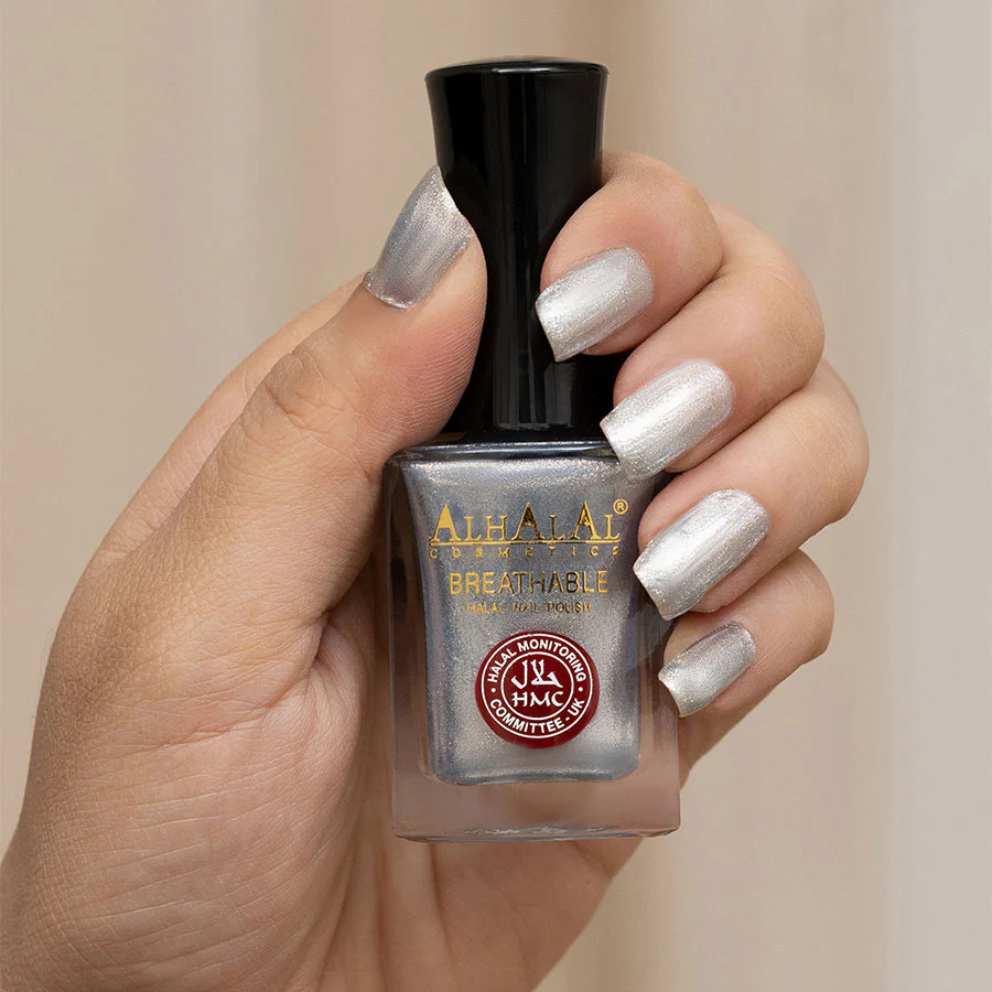 AL-169 YUMNA Halal Atmungsaktiver Nagellack Silber Alkoholfrei und Vegan