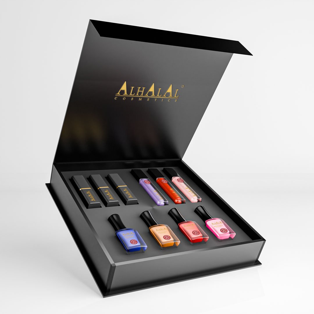Alhalal Deluxe gift box with nail polishes and lipsticks