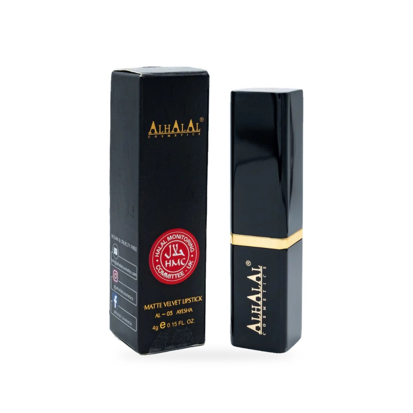AL-03 AYESHA Halal Lippenstift Kirschrot, Produktfoto Box