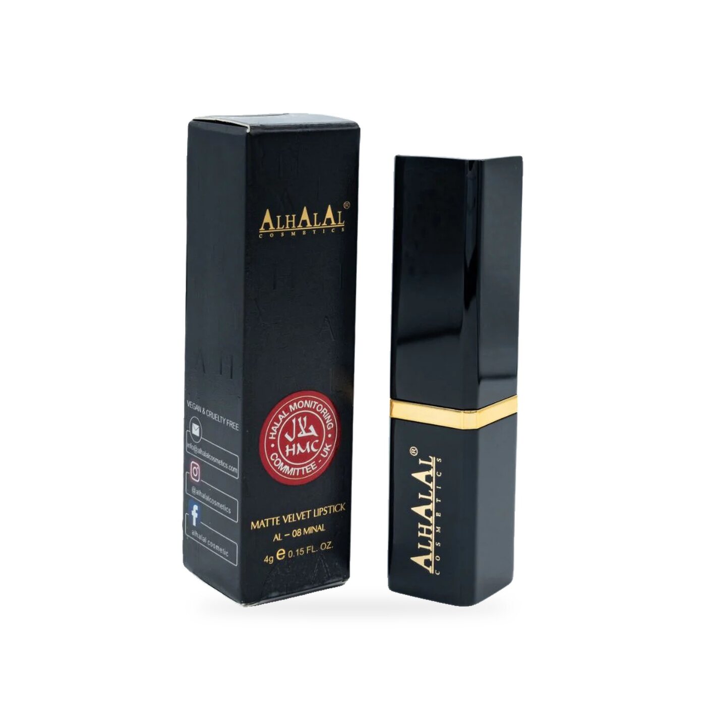 AL-08 MINAL Halal Lippenstift Rosewood, Produktfoto Box