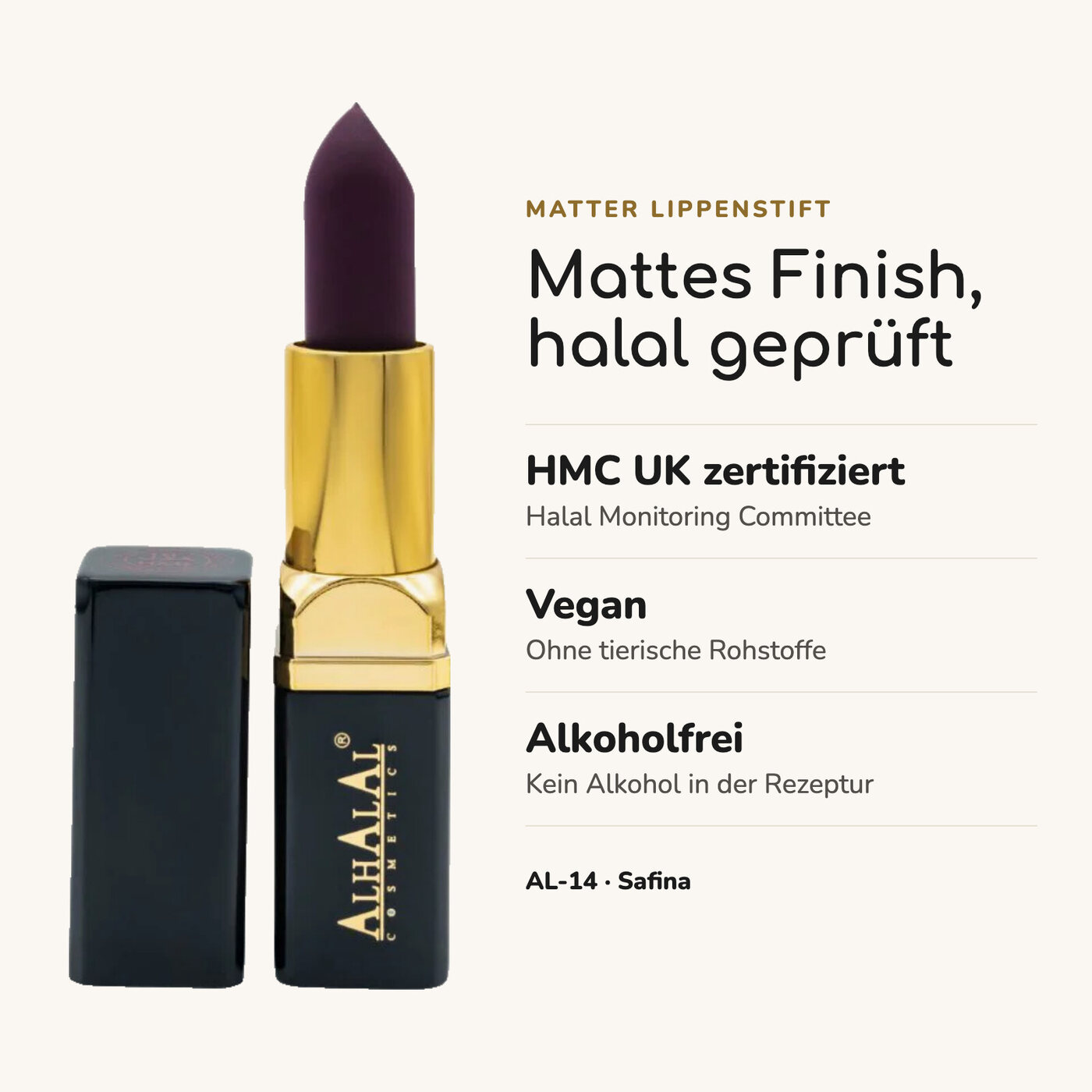 AL-14 SAFINA Halal Lippenstift Aubergine, Vorteile auf einen Blick