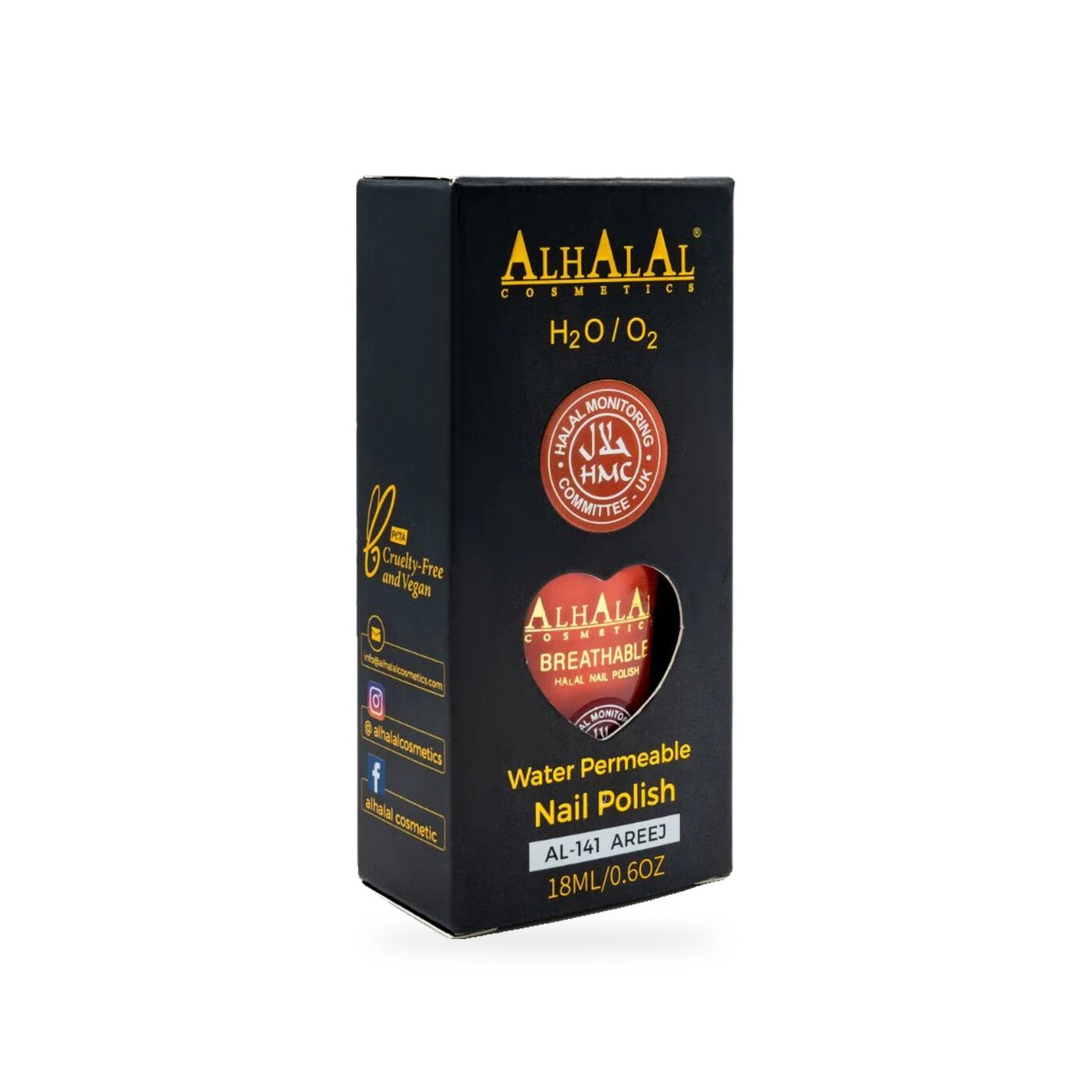 AL-141 AREEJ Halal Atmungsaktiver Nagellack Orange alkoholfrei und vegan, Produktfoto Box