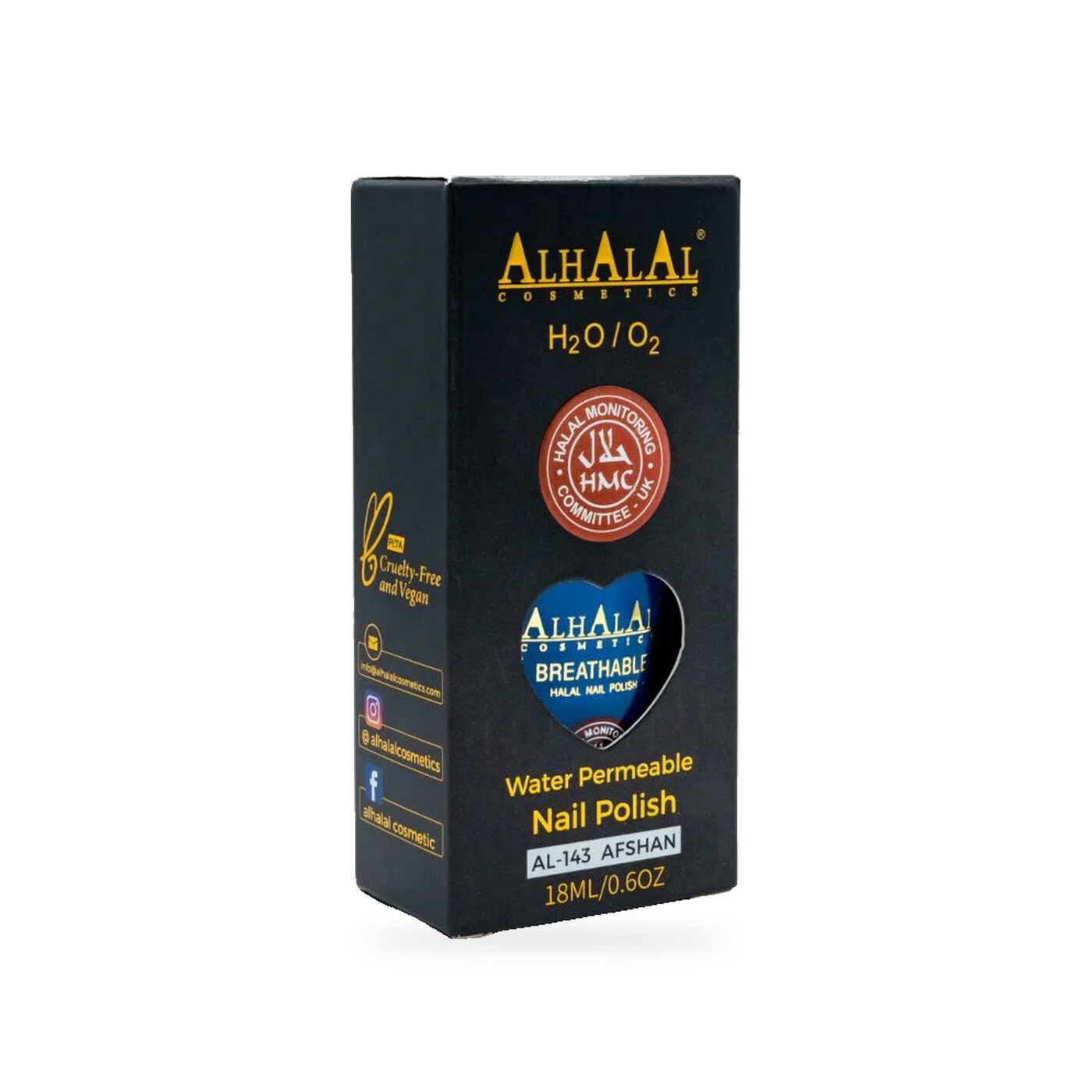 AL-143 AFSHAN Halal Atmungsaktiver Nagellack Blau, Produktfoto Box