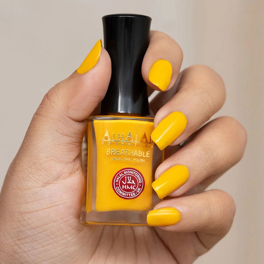 AL-145 FALAK Halal Atmungsaktiver Nagellack Gelb alkoholfrei und vegan, Anwendung