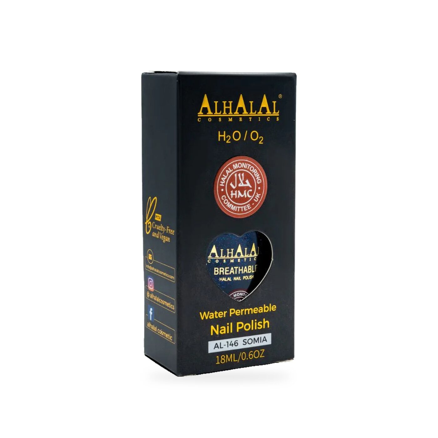 AL-146 SOMIA Halal Atmungsaktiver Nagellack Dunkelblau, Produktfoto Box