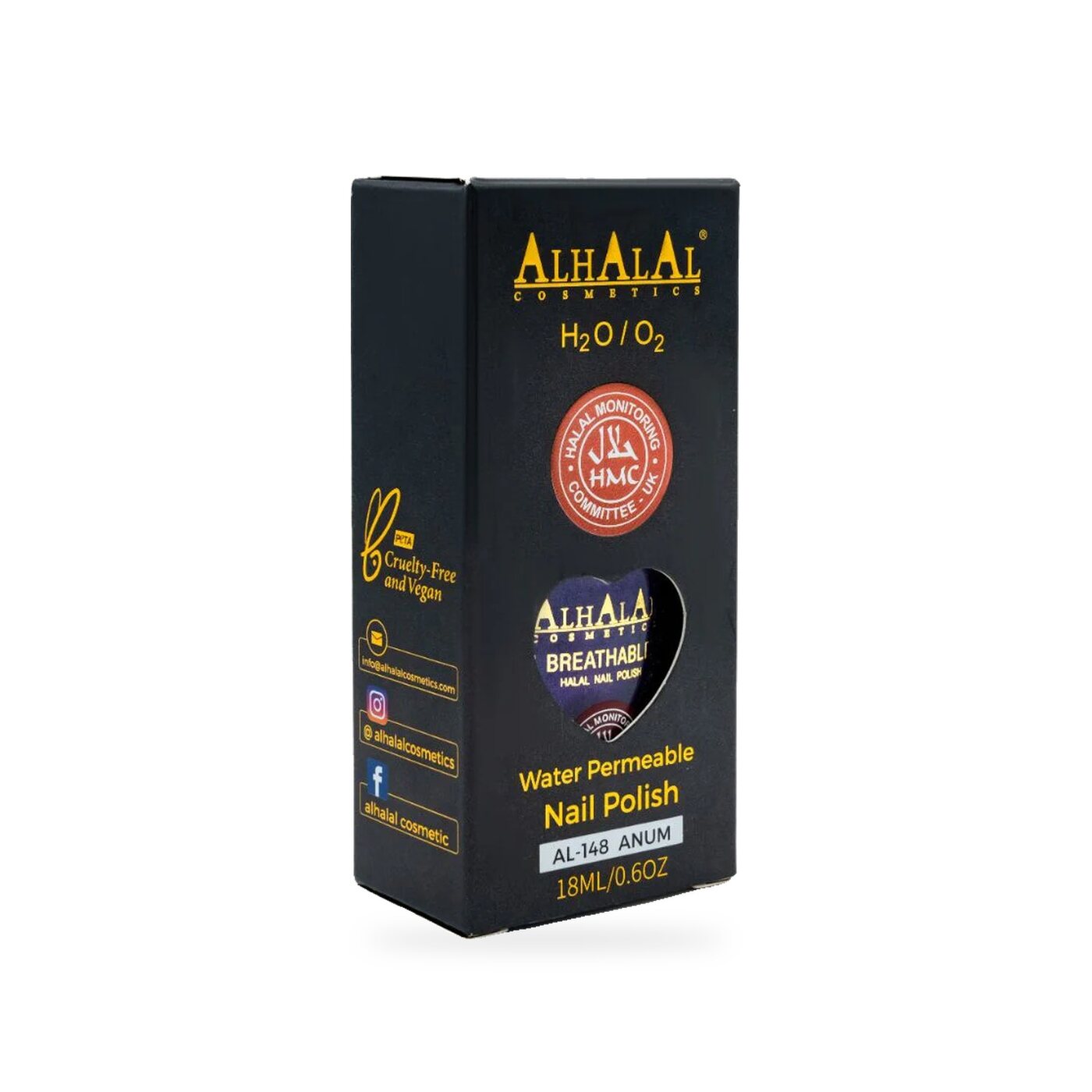 AL-148 ANUM Halal Atmungsaktiver Nagellack Lila alkoholfrei und vegan, Produktfoto Box