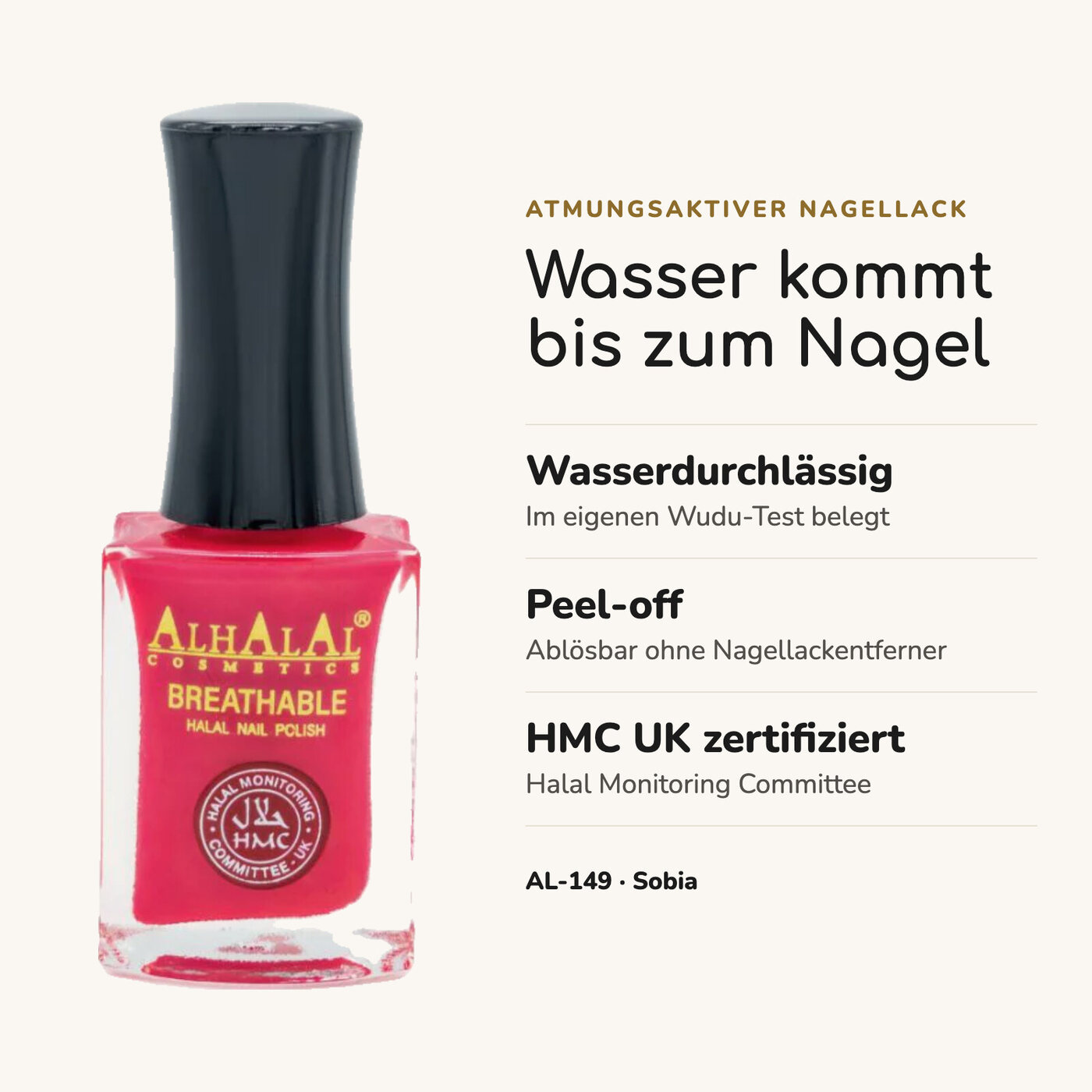 AL-149 SOBIA Halal Atmungsaktiver Nagellack Pink alkoholfrei und vegan, Vorteile auf einen Blick