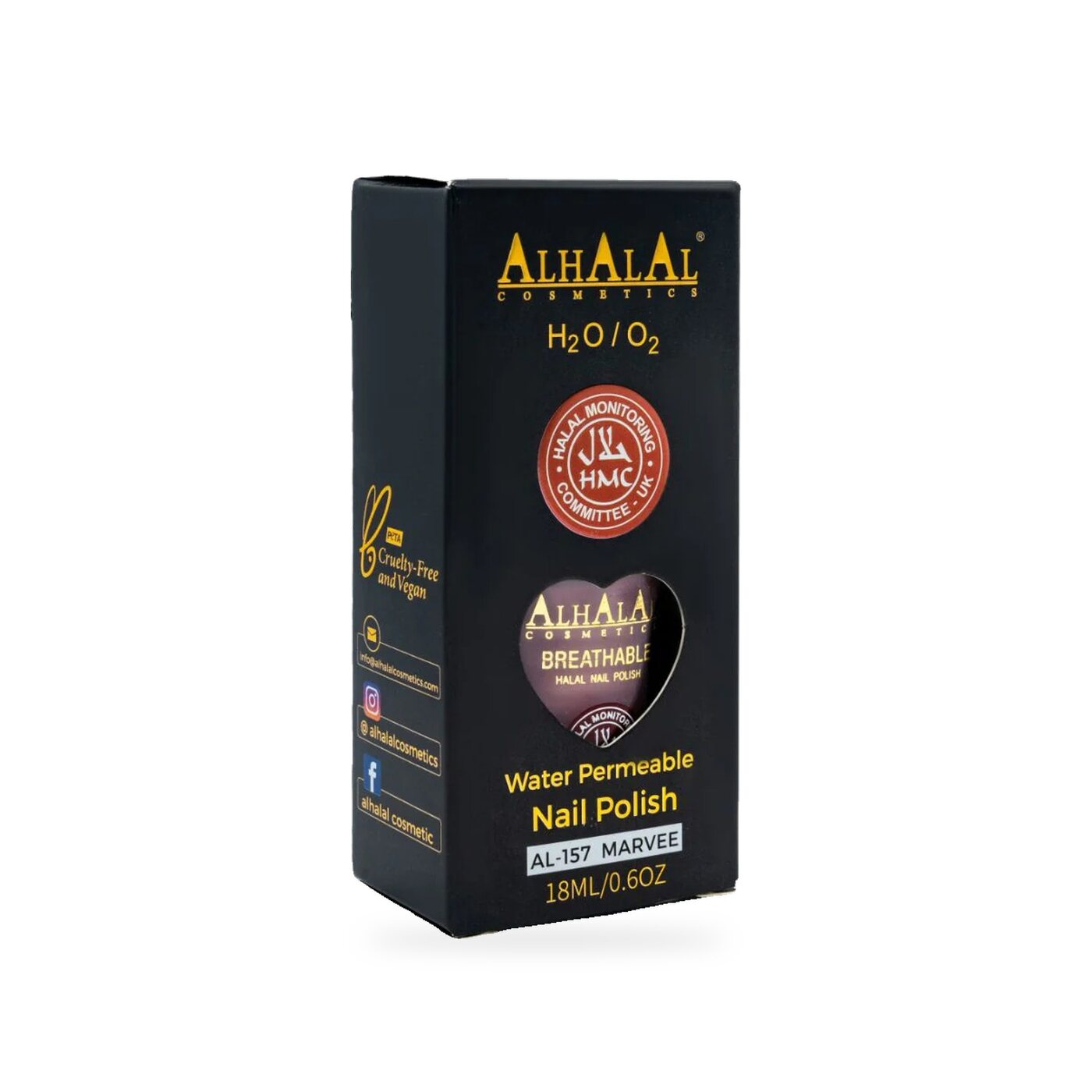 AL-157 Marvee Halal Atmungsaktiver Nagellack Nude, Produktfoto Box