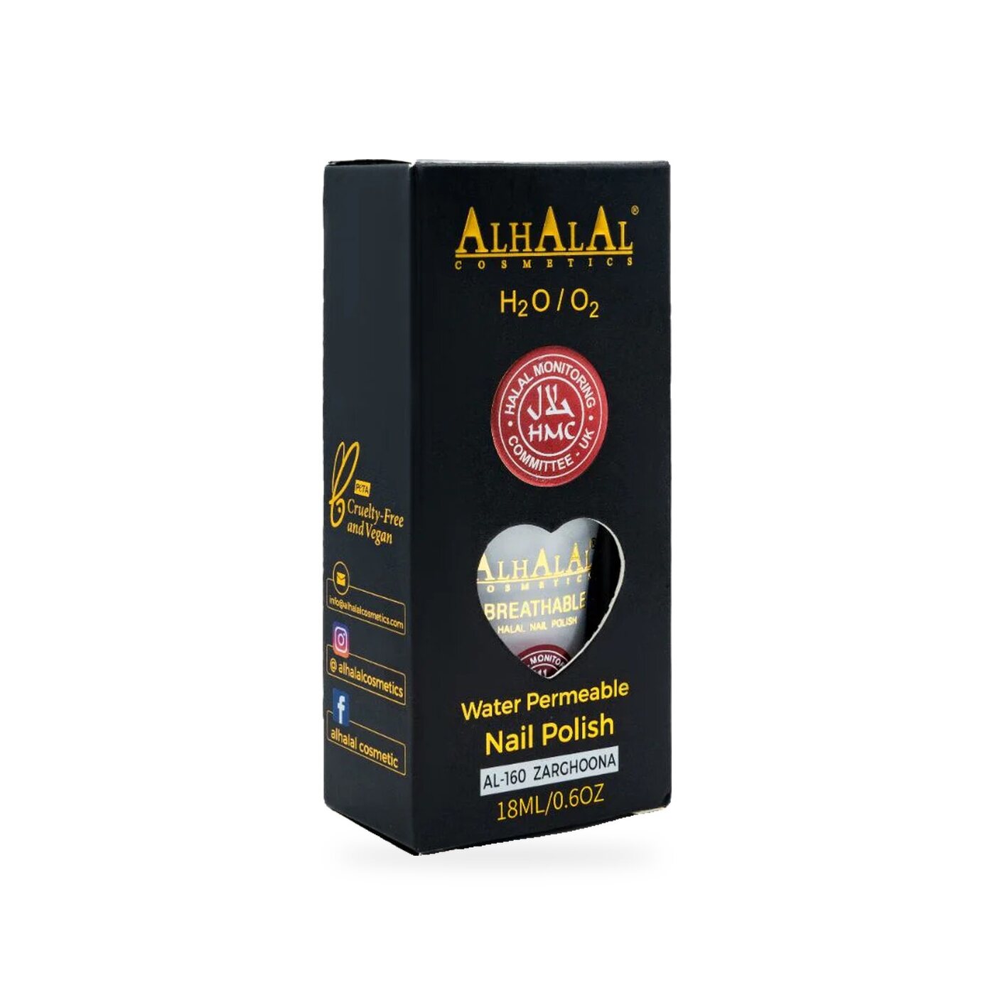 AL-160 ZARGHOONA Halal Atmungsaktiver Nagellack Weiß alkoholfrei und vegan, Produktfoto Box