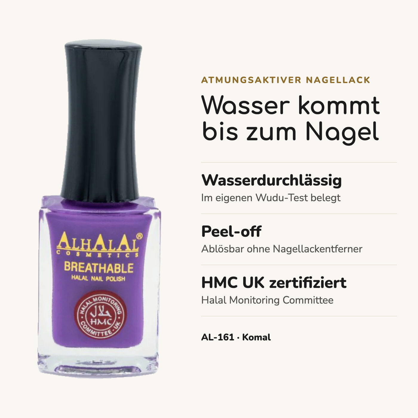 AL-161 KOMAL Halal Atmungsaktiver Nagellack Lila, Vorteile auf einen Blick