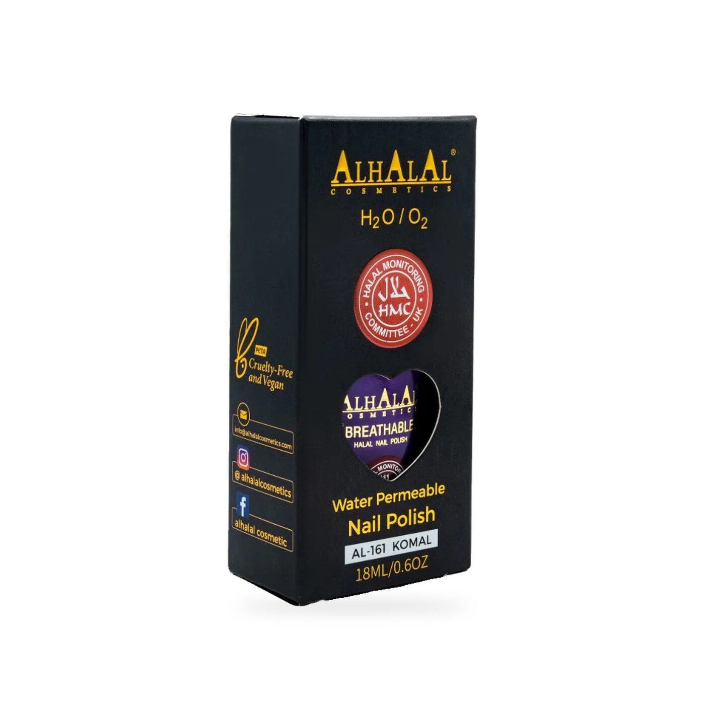 AL-161 KOMAL Halal Atmungsaktiver Nagellack Lila, Produktfoto Box