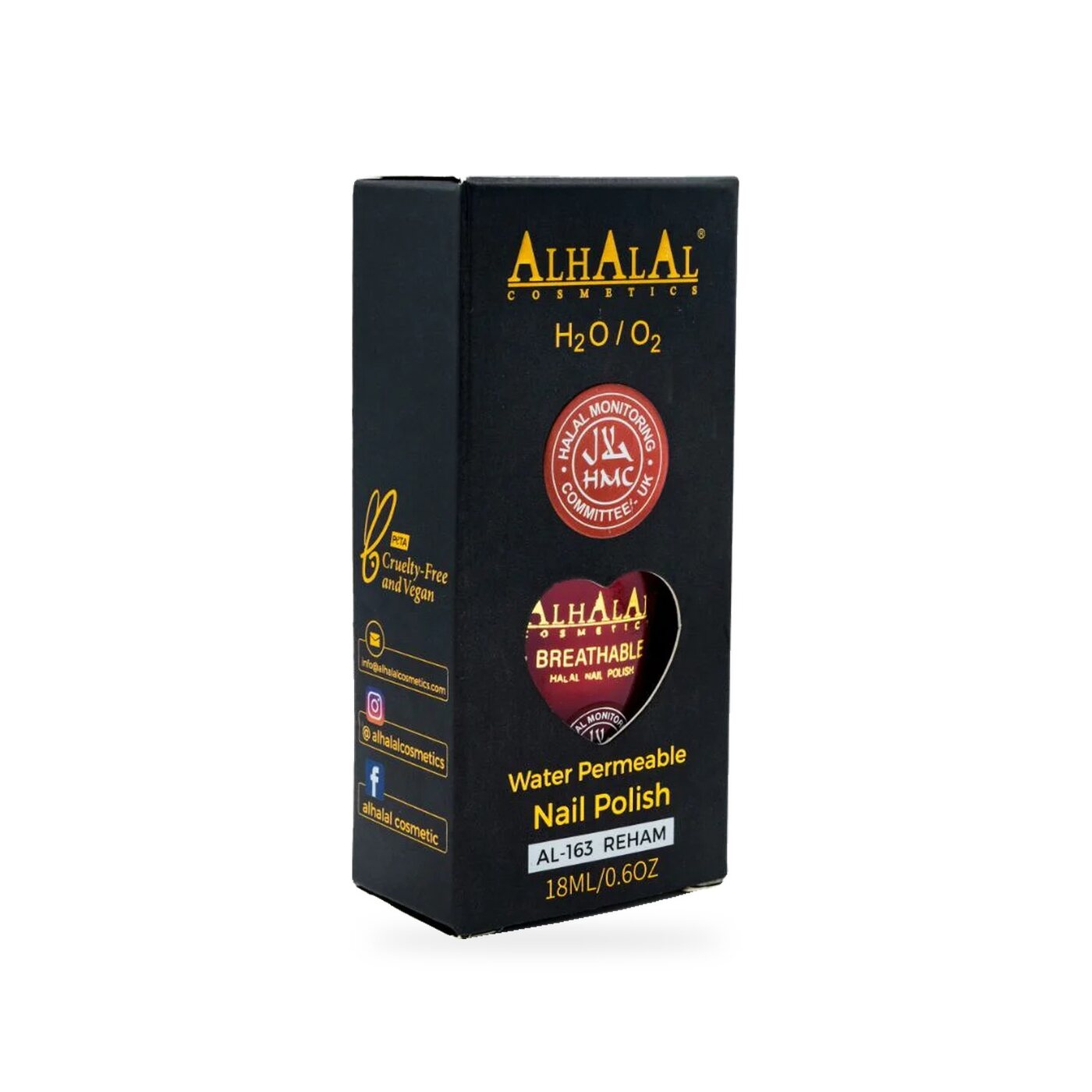 AL-163 REEMA Halal Atmungsaktiver Nagellack Rot, Produktfoto Box
