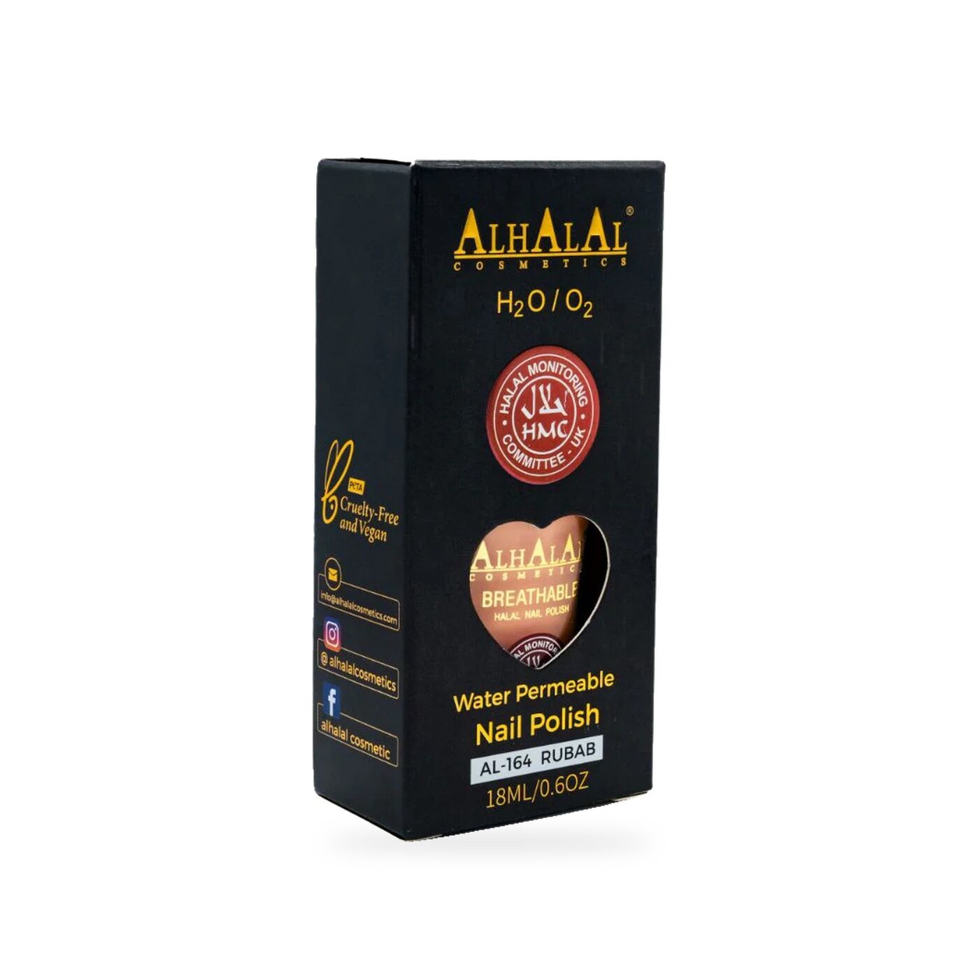 AL-164 RUBAB Halal Atmungsaktiver Nagellack Koralle, Produktfoto Box