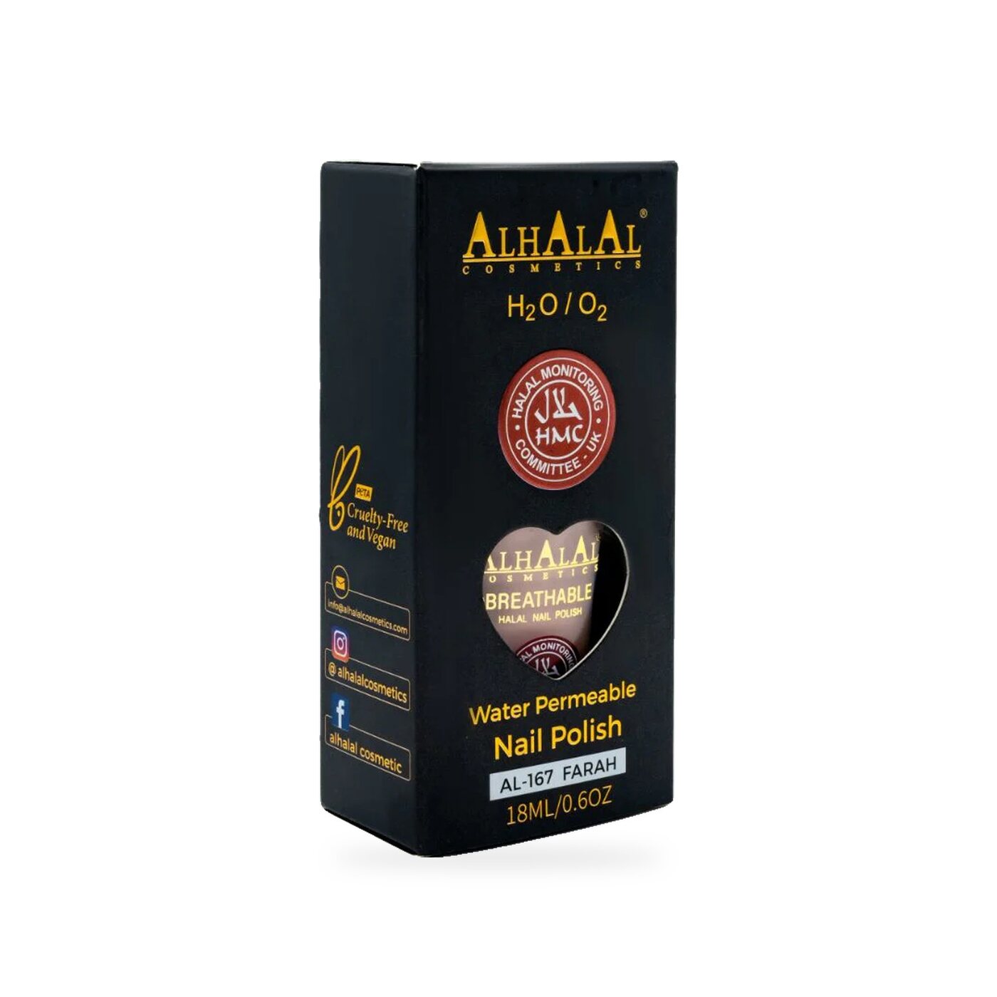 AL-167 FARAH Halal Atmungsaktiver Nagellack Nude, Produktfoto Box
