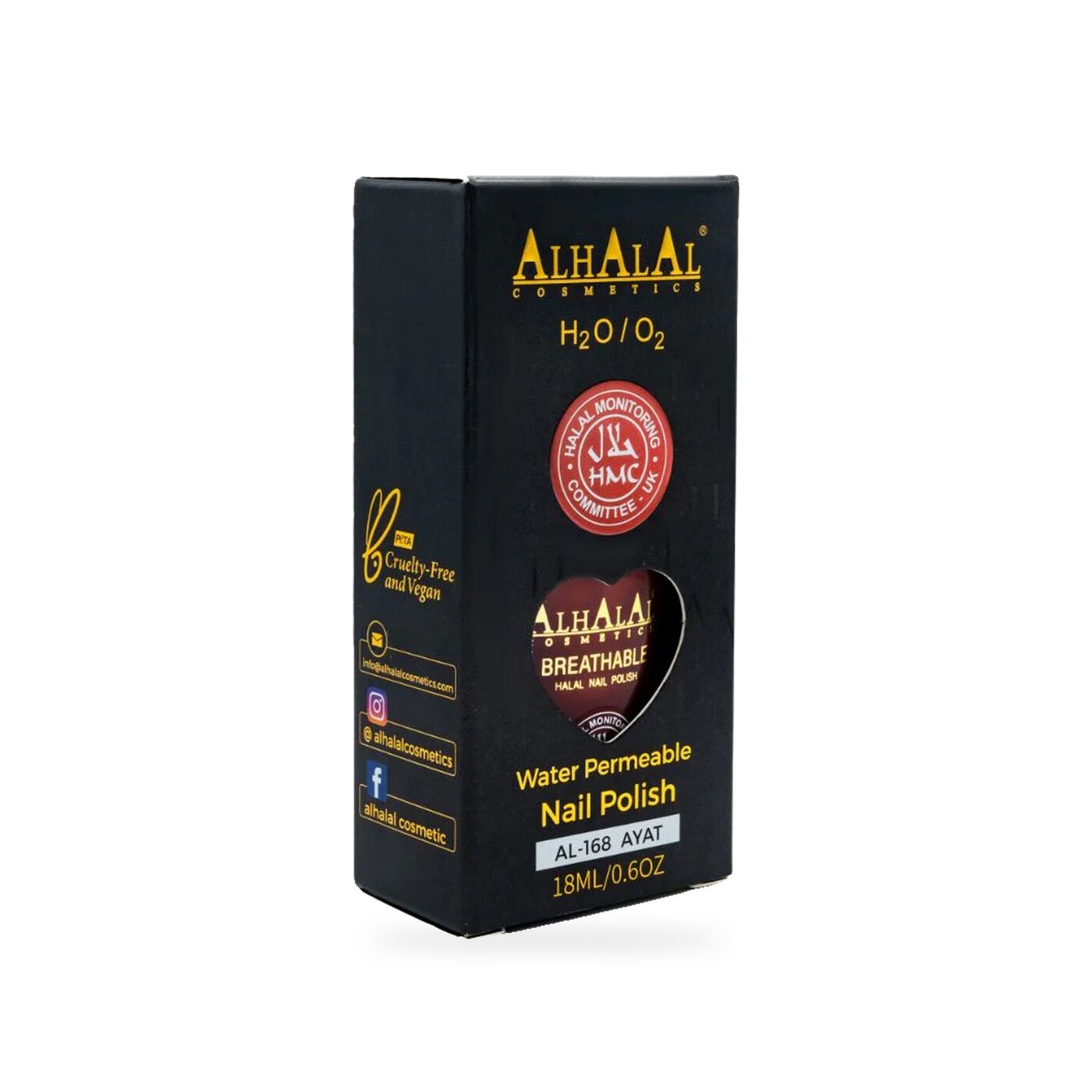 AL-168 AYAT Halal Atmungsaktiver Nagellack Rot, Produktfoto Box