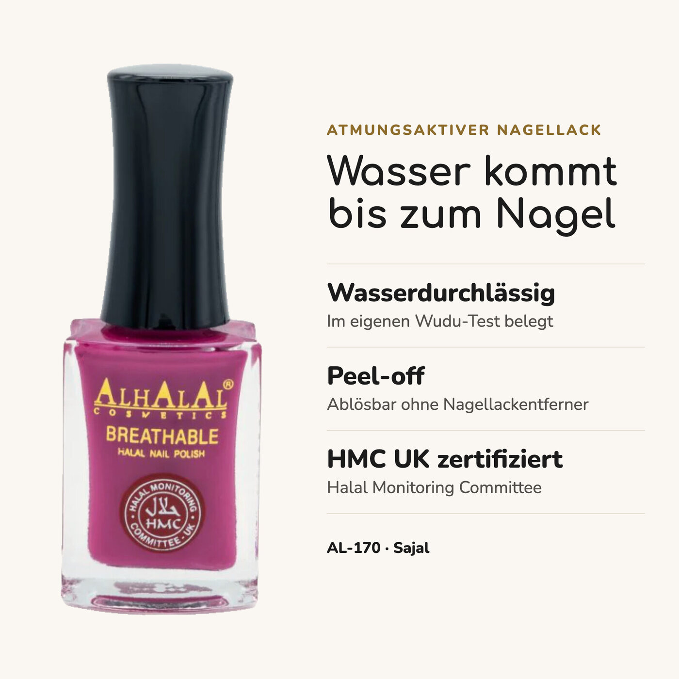 AL-170 SAJAL Halal Atmungsaktiver Nagellack Pink alkoholfrei und vegan, Vorteile auf einen Blick