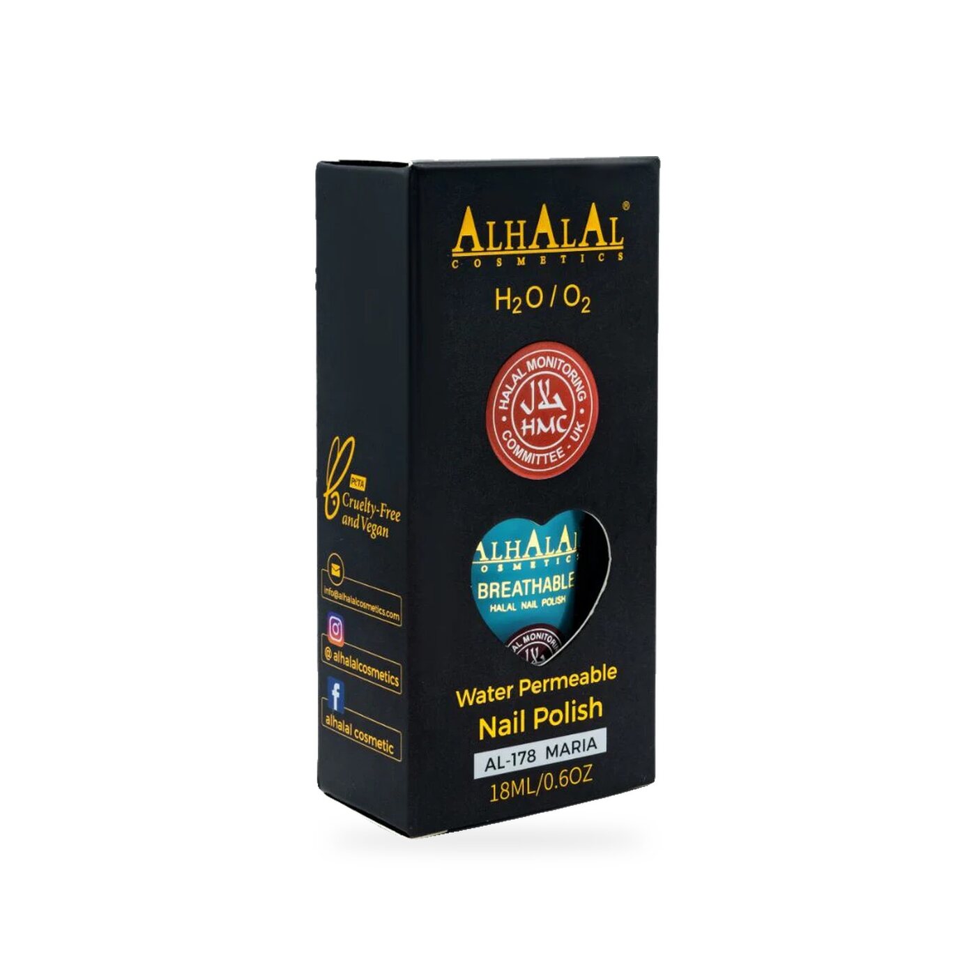 AL-178 MARIA Halal Atmungsaktiver Nagellack Blau, Produktfoto Box