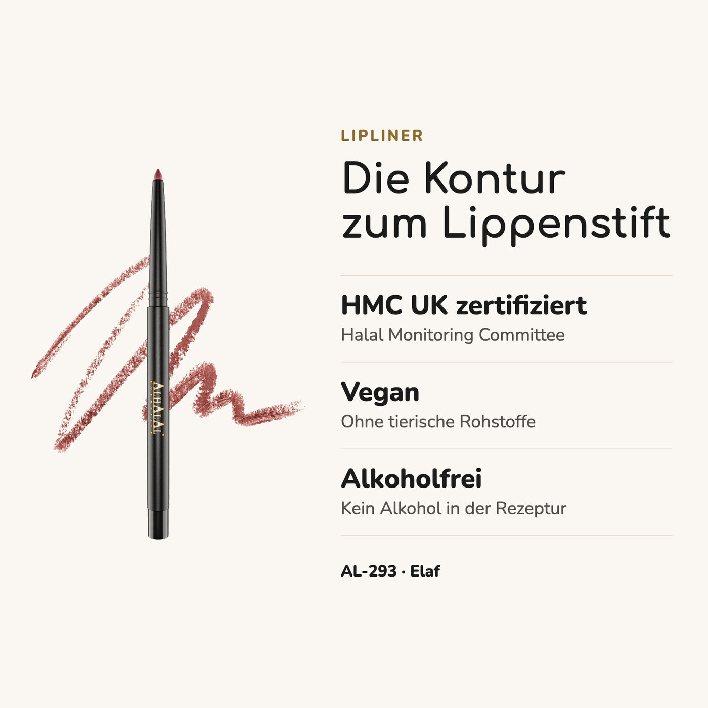 AL-293 ELAF Halal Lipliner, alkoholfrei & cruelty-free, Vorteile auf einen Blick