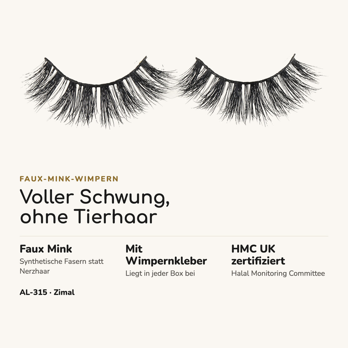 AL-315 ZIMAL (3D631) Halal Faux Mink Wimpern, tierversuchsfrei, Vorteile auf einen Blick