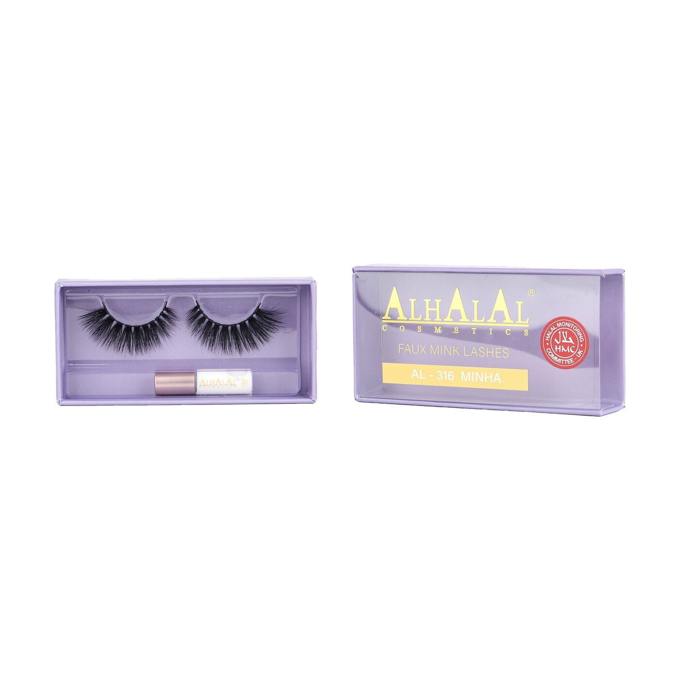 AL-316 MINHA (3D630) Halal Faux Mink Wimpern, tierversuchsfrei, Produktfoto Box mit Schale