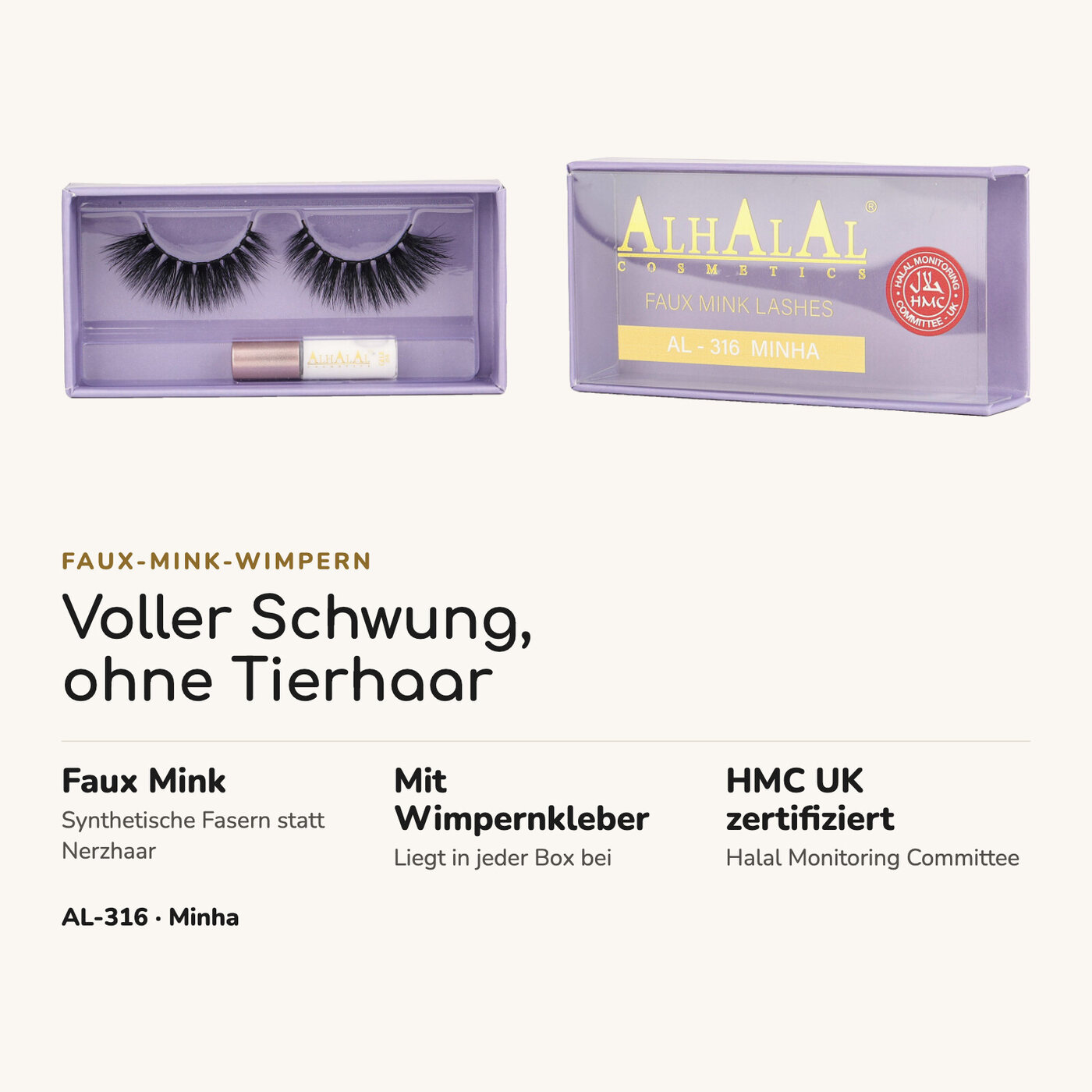 AL-316 MINHA (3D630) Halal Faux Mink Wimpern, tierversuchsfrei, Vorteile auf einen Blick