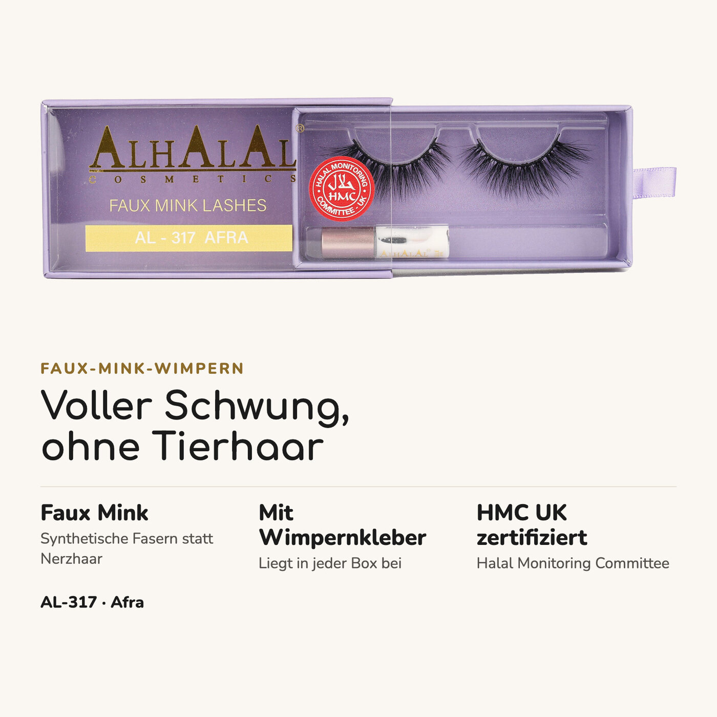 AL-317 AFRA (3D003) Halal Faux Mink Wimpern, tierversuchsfrei, Vorteile auf einen Blick