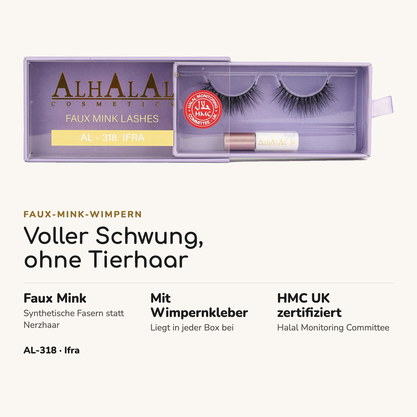 AL-318 IFRA (3D606) Halal Faux Mink Wimpern, tierversuchsfrei, Vorteile auf einen Blick
