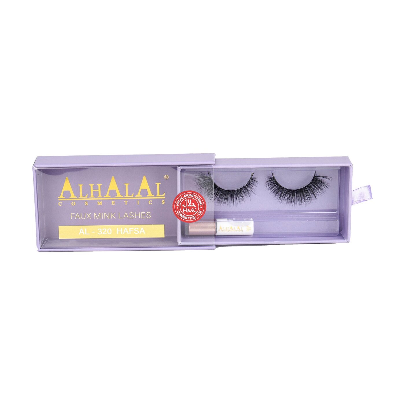 AL-320 HAFSA (3D150) Halal Faux Mink Wimpern, tierversuchsfrei, Produktfoto Box mit Schale