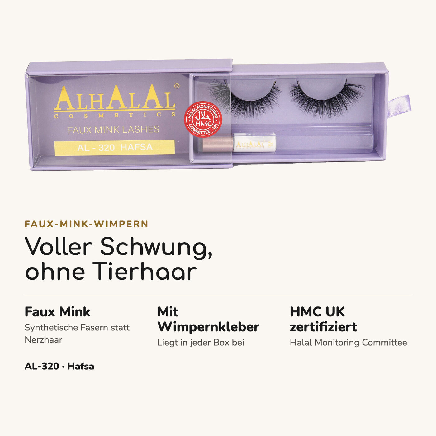 AL-320 HAFSA (3D150) Halal Faux Mink Wimpern, tierversuchsfrei, Vorteile auf einen Blick