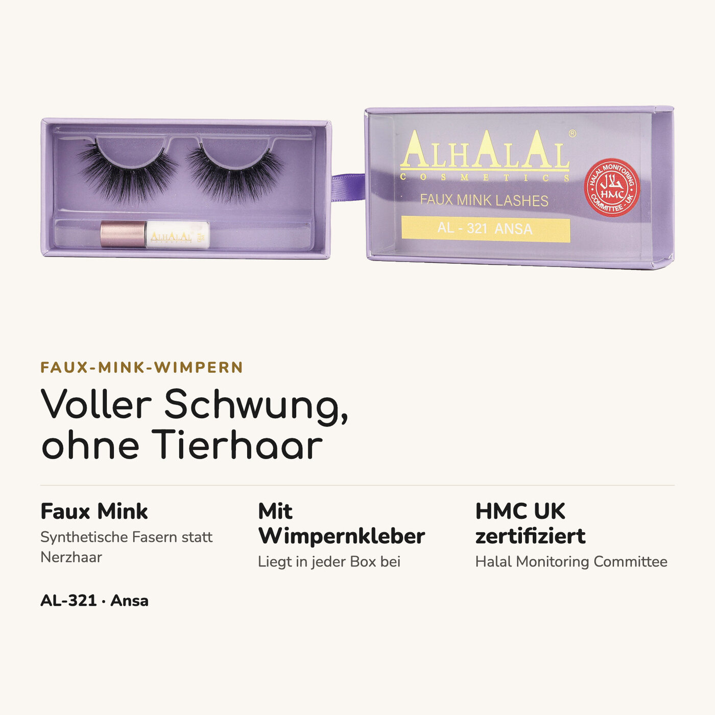 AL-321 ANSA (D8301) Halal Faux Mink Wimpern, tierversuchsfrei, Vorteile auf einen Blick