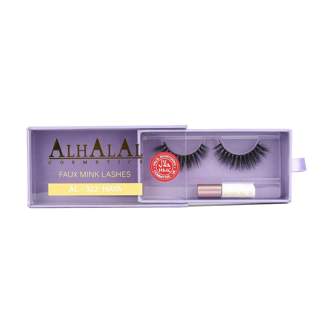AL-322 HAYA (D007) Halal Faux Mink Wimpern, tierversuchsfrei, Produktfoto Box mit Schale