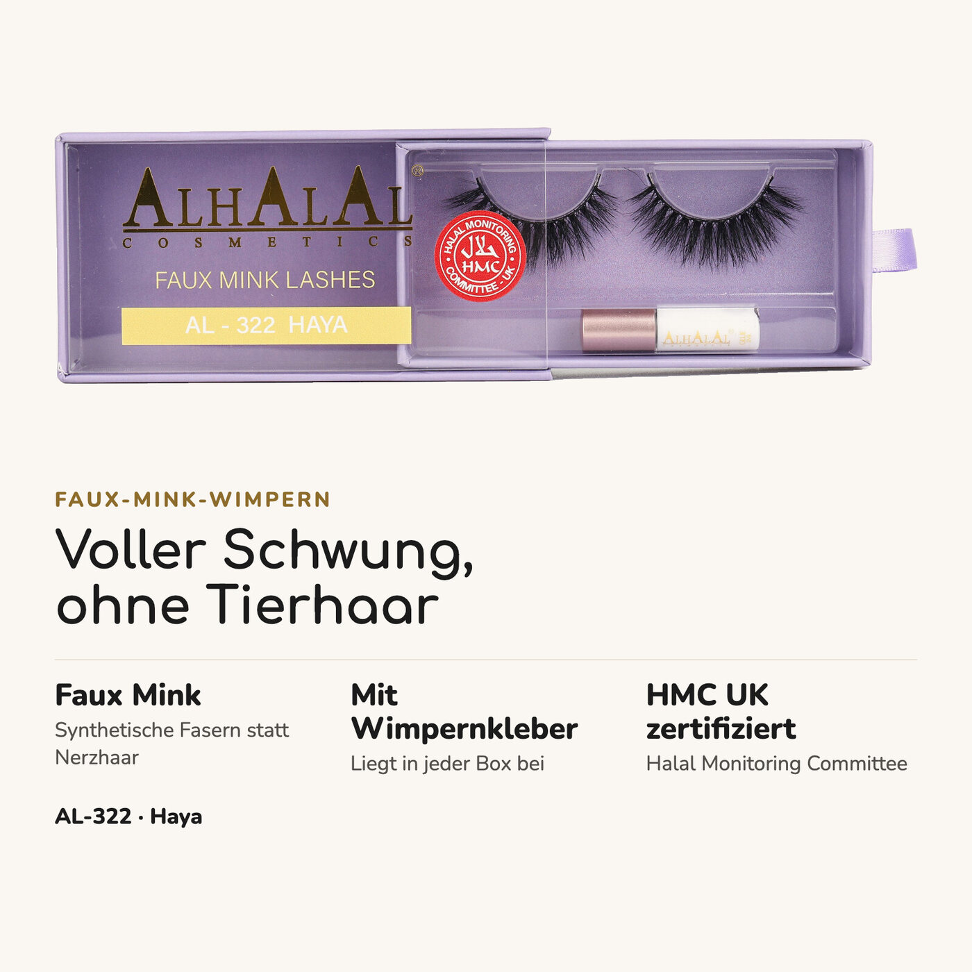 AL-322 HAYA (D007) Halal Faux Mink Wimpern, tierversuchsfrei, Vorteile auf einen Blick