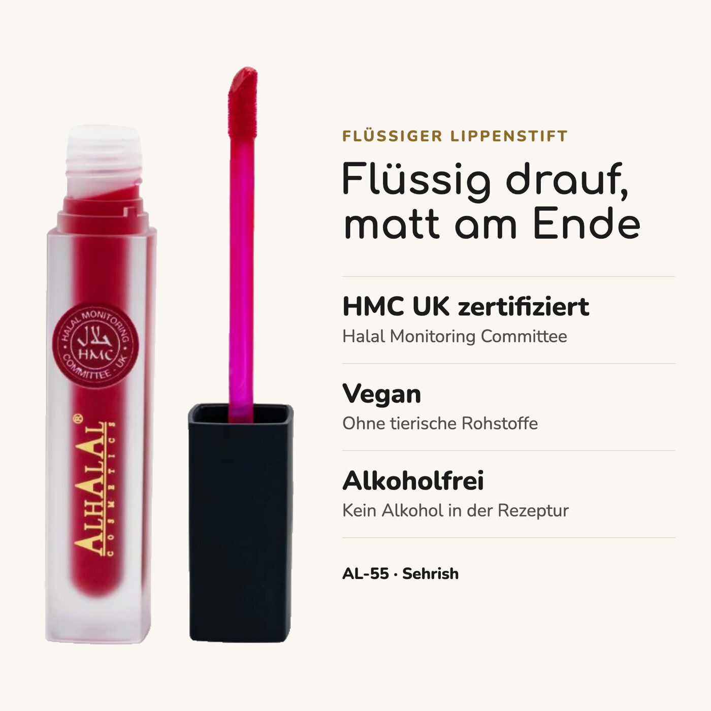 AL-55 SEHRISH Halal Lippenstift Rot, Vorteile auf einen Blick