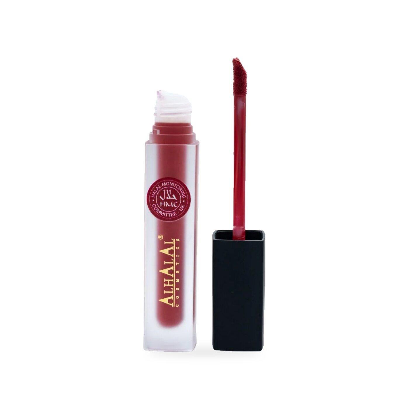 AL-56 SUNDAS Halal Lippenstift Brick Red flüssig, matt, vegan, alkoholfrei & HMC-zertifiziert, Produktfoto offen