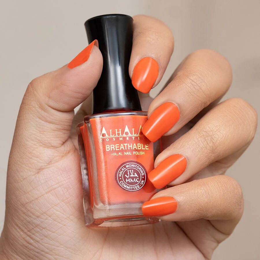 AL-141 AREEJ Halal Atmungsaktiver Nagellack Orange alkoholfrei und vegan, Anwendung