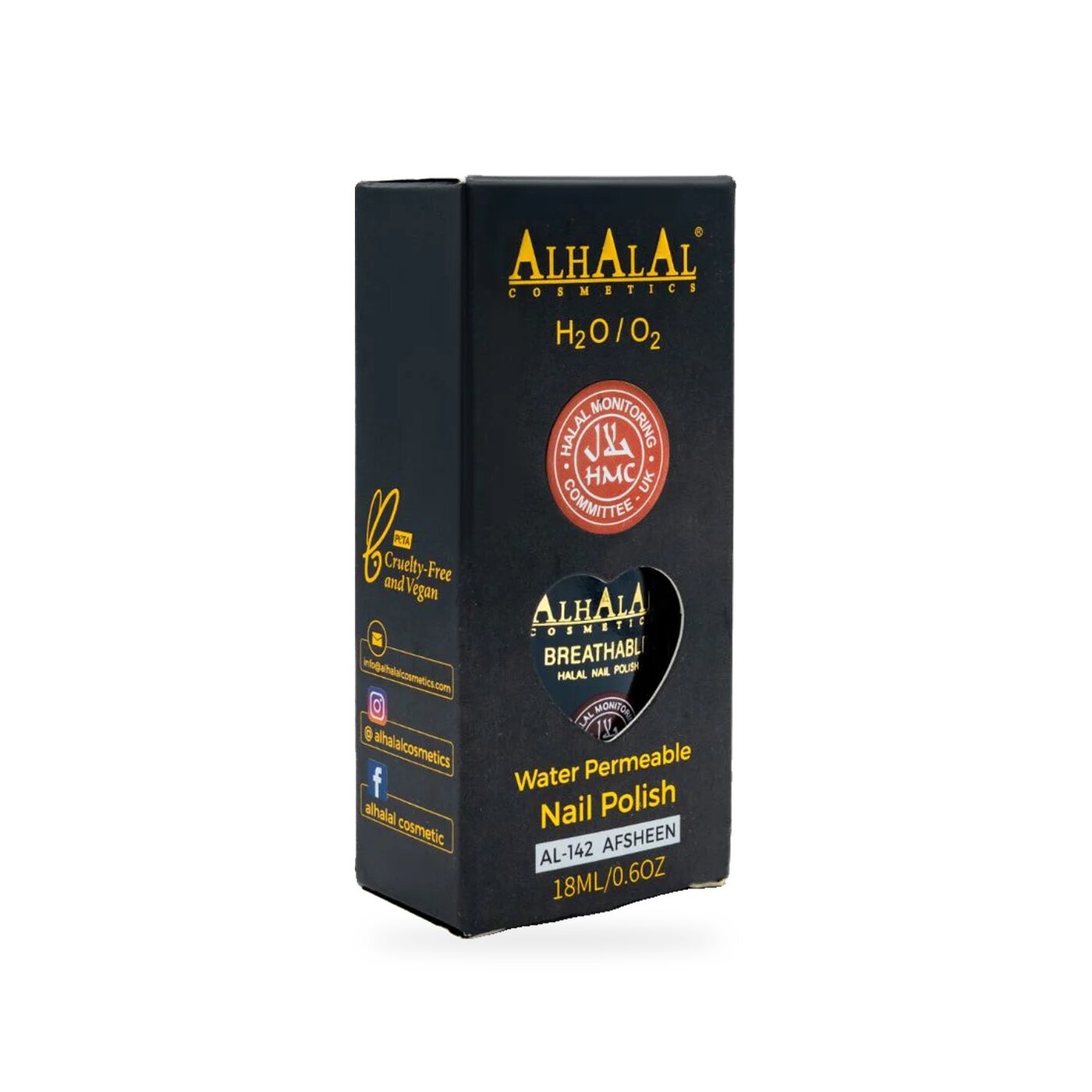 AL-142 AFSHEEN Halal Atmungsaktiver Nagellack Schwarz, Produktfoto Box