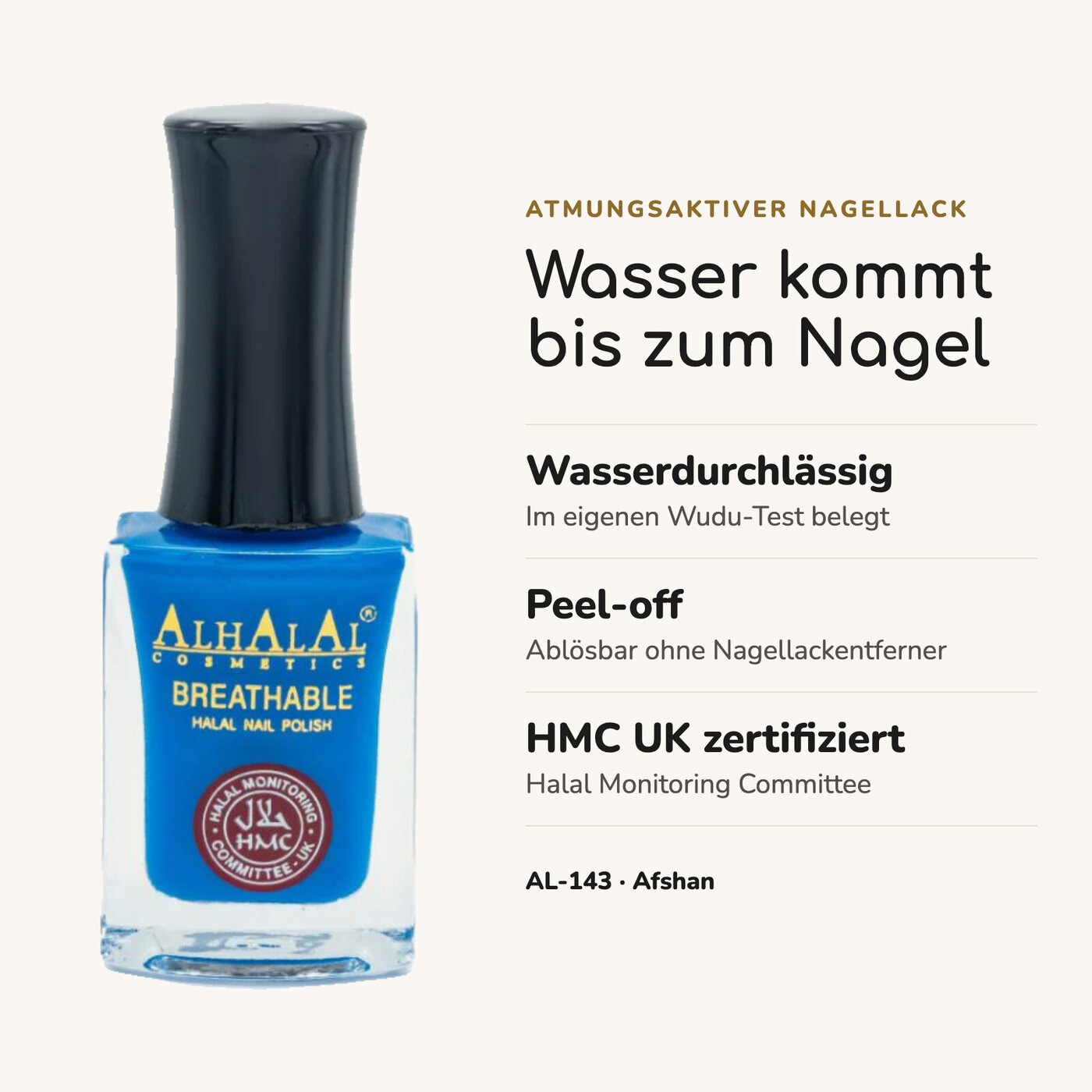 AL-143 AFSHAN Halal Atmungsaktiver Nagellack Blau, Vorteile auf einen Blick