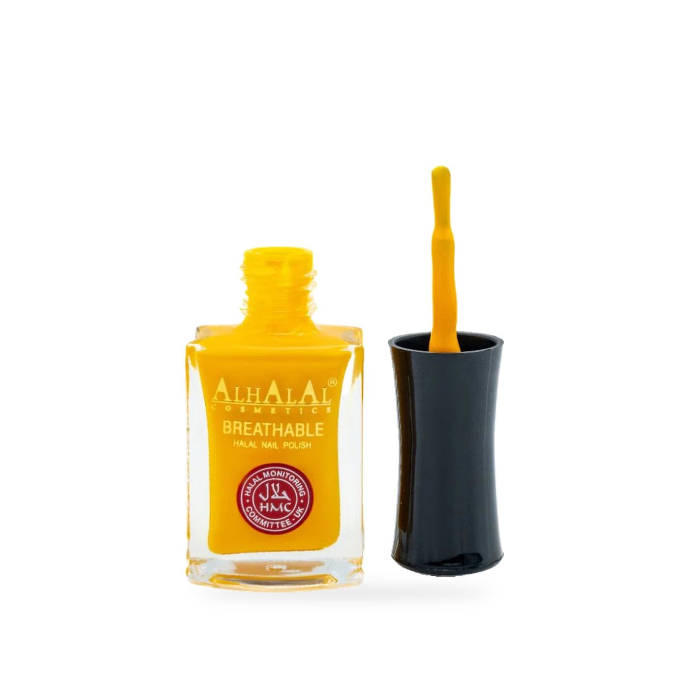 AL-145 FALAK Halal Atmungsaktiver Nagellack Gelb alkoholfrei und vegan, Produktfoto offen