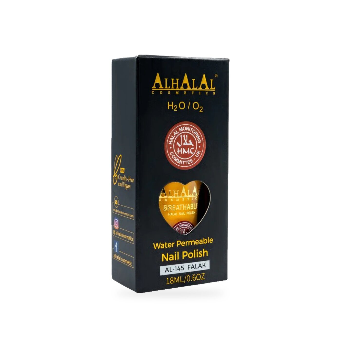 AL-145 FALAK Halal Atmungsaktiver Nagellack Gelb alkoholfrei und vegan, Produktfoto Box