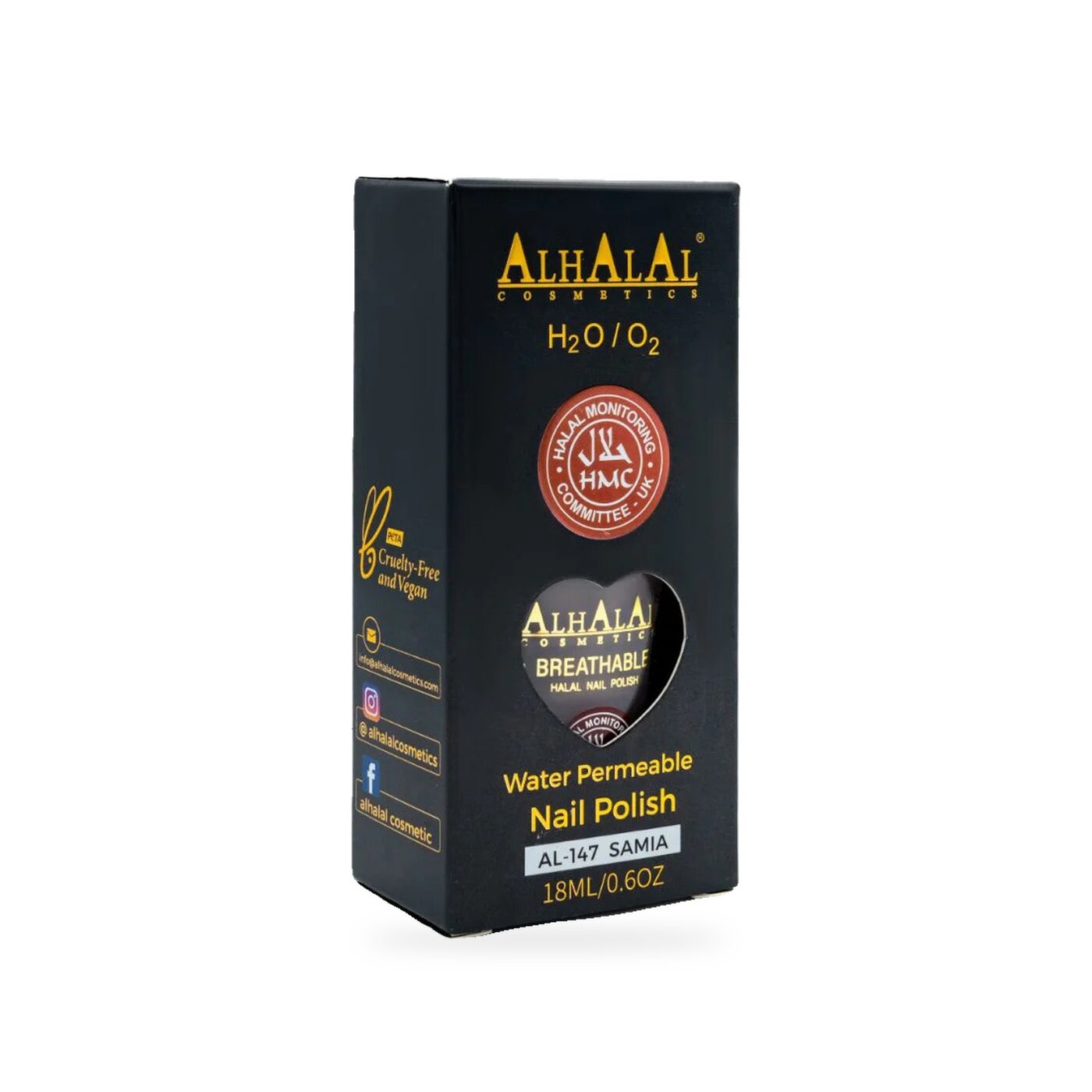 AL-147 SAMIA Halal Atmungsaktiver Nagellack Grau, Produktfoto Box