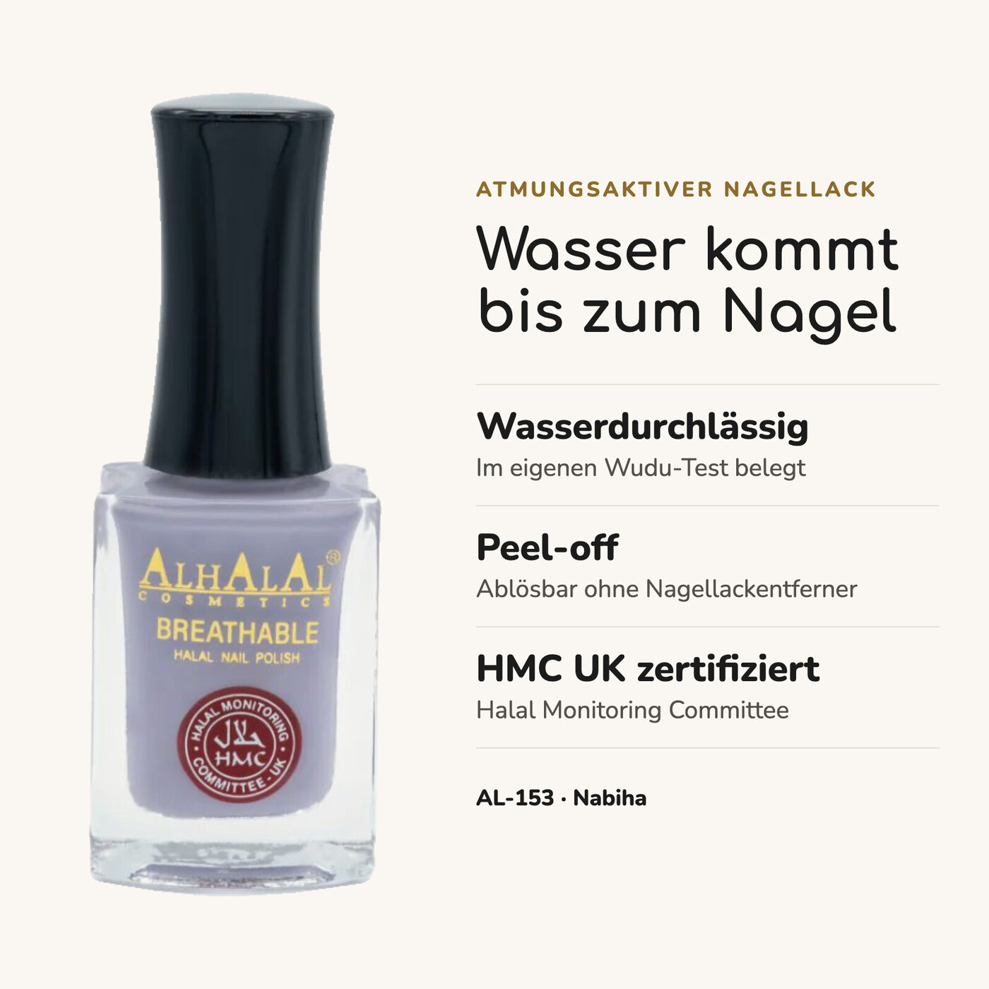 AL-153 NABIHA Halal Atmungsaktiver Nagellack Flieder, Vorteile auf einen Blick