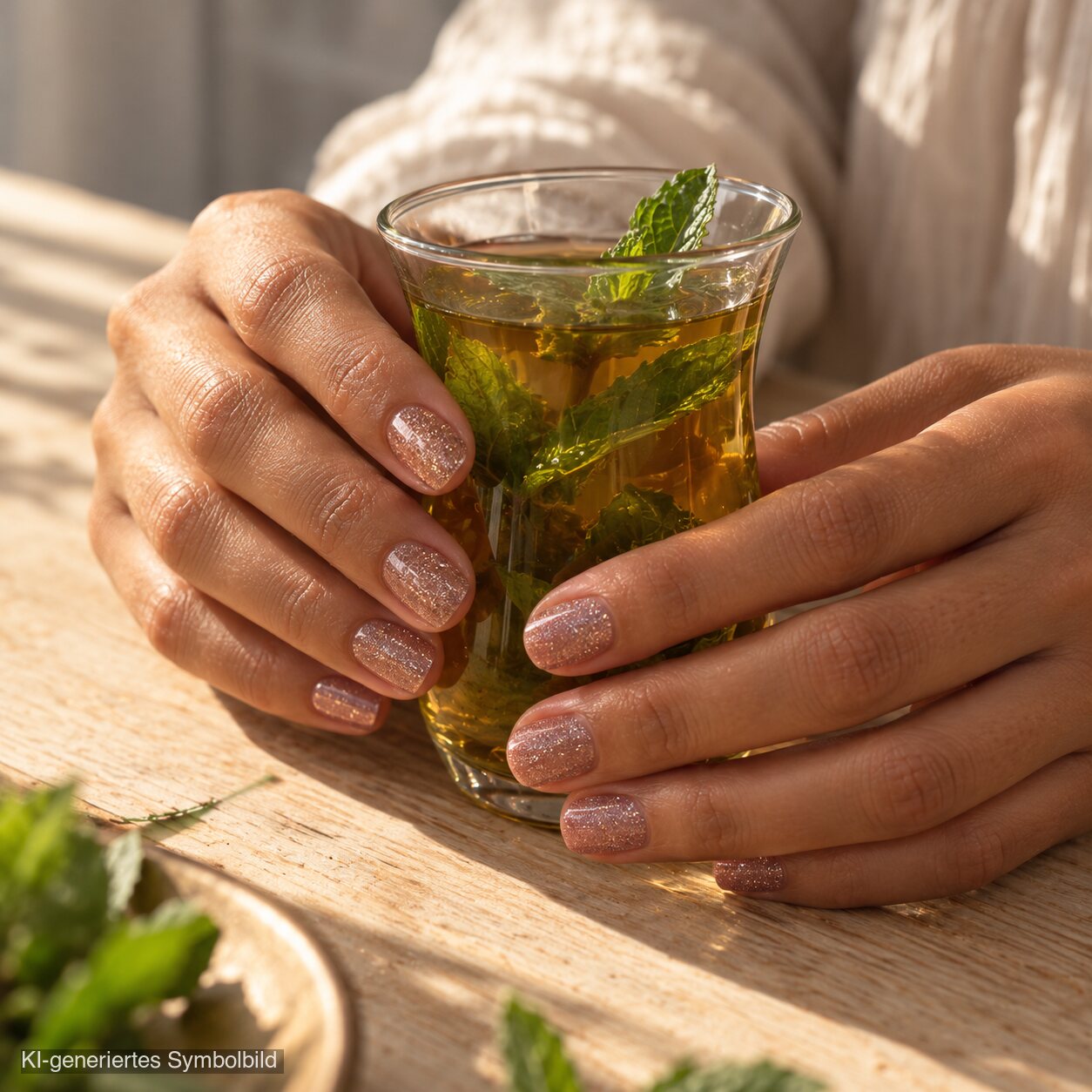 AL-154 SHAJIA Halal Atmungsaktiver Nagellack Glitzer alkoholfrei und vegan, KI-generiertes Symbolbild
