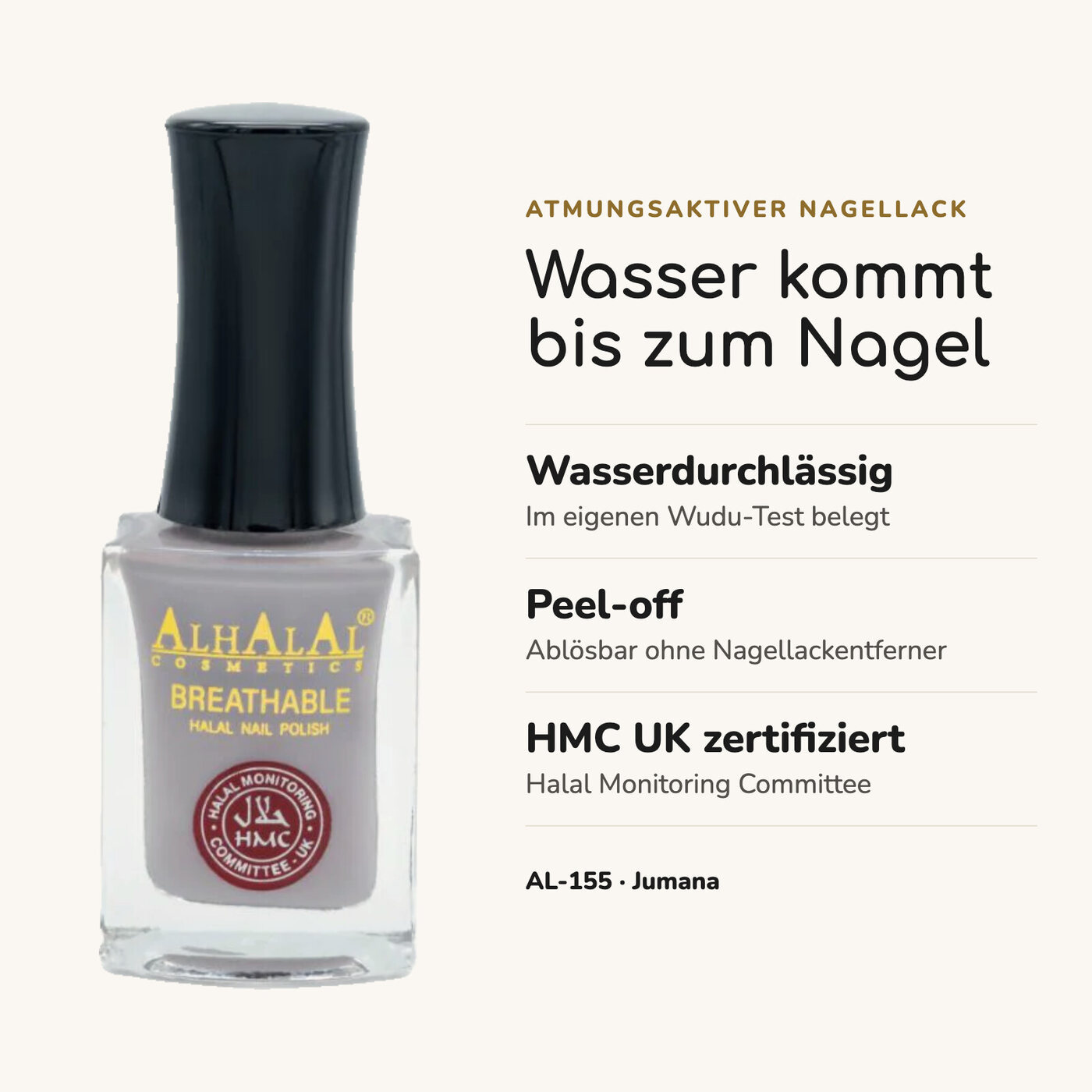 AL-155 Jumana Halal Atmungsaktiver Nagellack Silber, Vorteile auf einen Blick