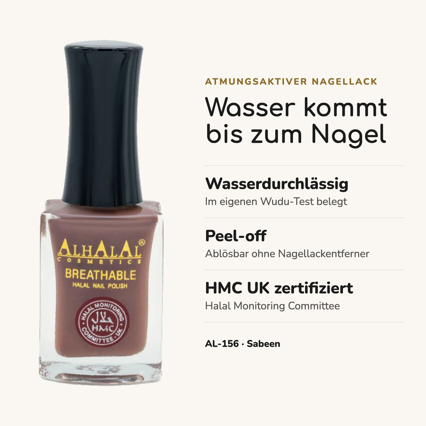 AL-156 Sabeen Halal Atmungsaktiver Nagellack Kaffee Nude, Vorteile auf einen Blick