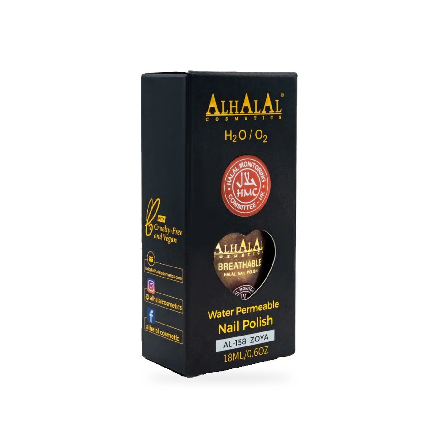 AL-158 Zoya Halal Atmungsaktiver Nagellack Gold, Produktfoto Box