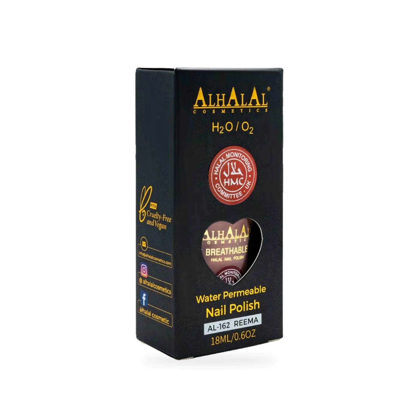 AL-162 REEMA Halal Atmungsaktiver Nagellack Beige, Produktfoto Box