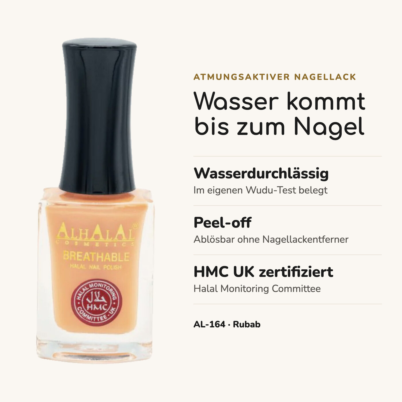 AL-164 RUBAB Halal Atmungsaktiver Nagellack Koralle, Vorteile auf einen Blick