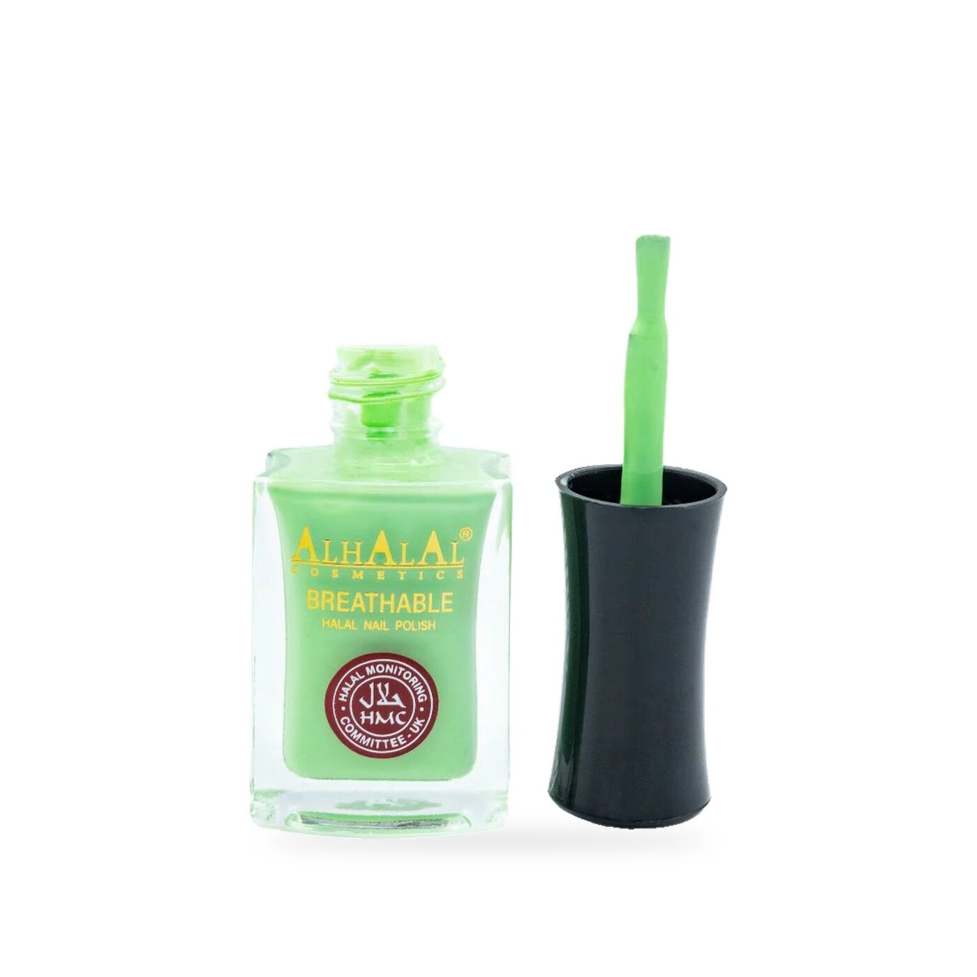AL-166 FAJAR Halal Atmungsaktiver Nagellack Grün, Produktfoto offen
