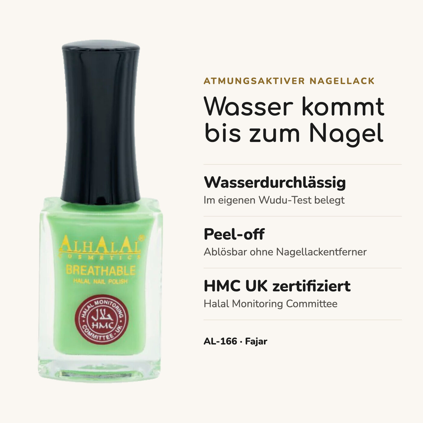 AL-166 FAJAR Halal Atmungsaktiver Nagellack Grün, Vorteile auf einen Blick