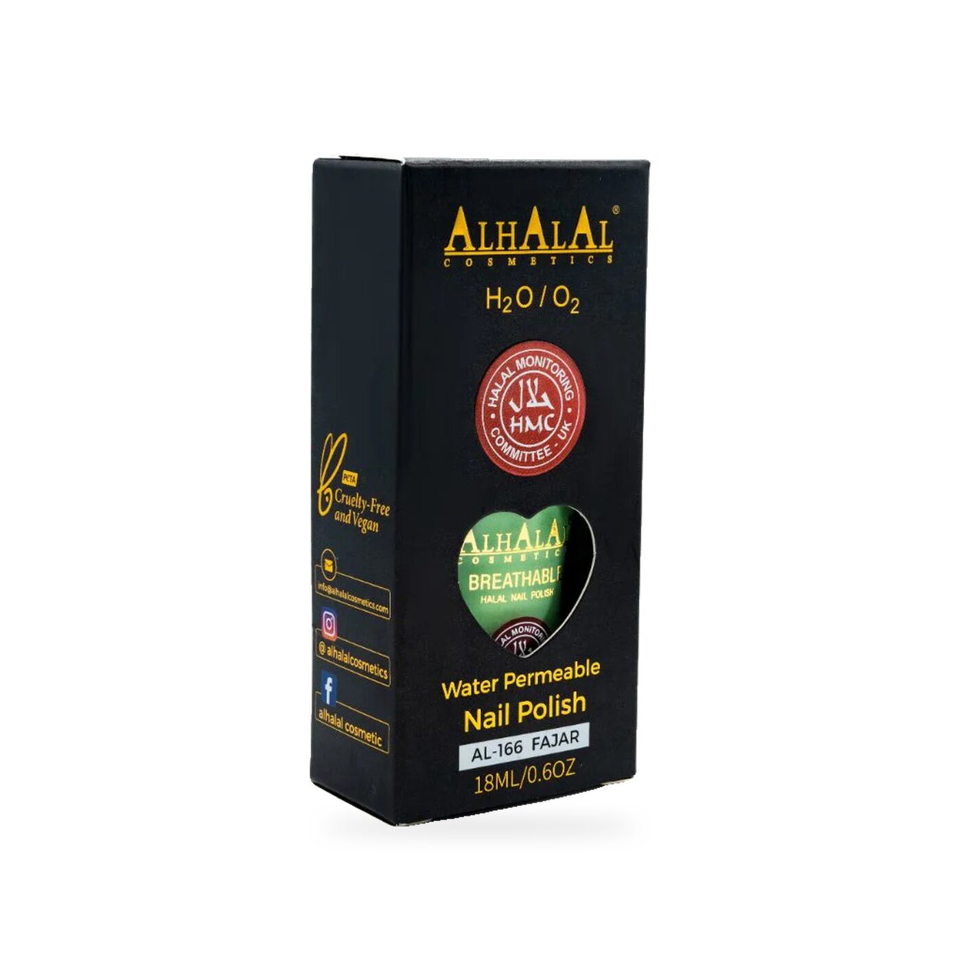 AL-166 FAJAR Halal Atmungsaktiver Nagellack Grün, Produktfoto Box